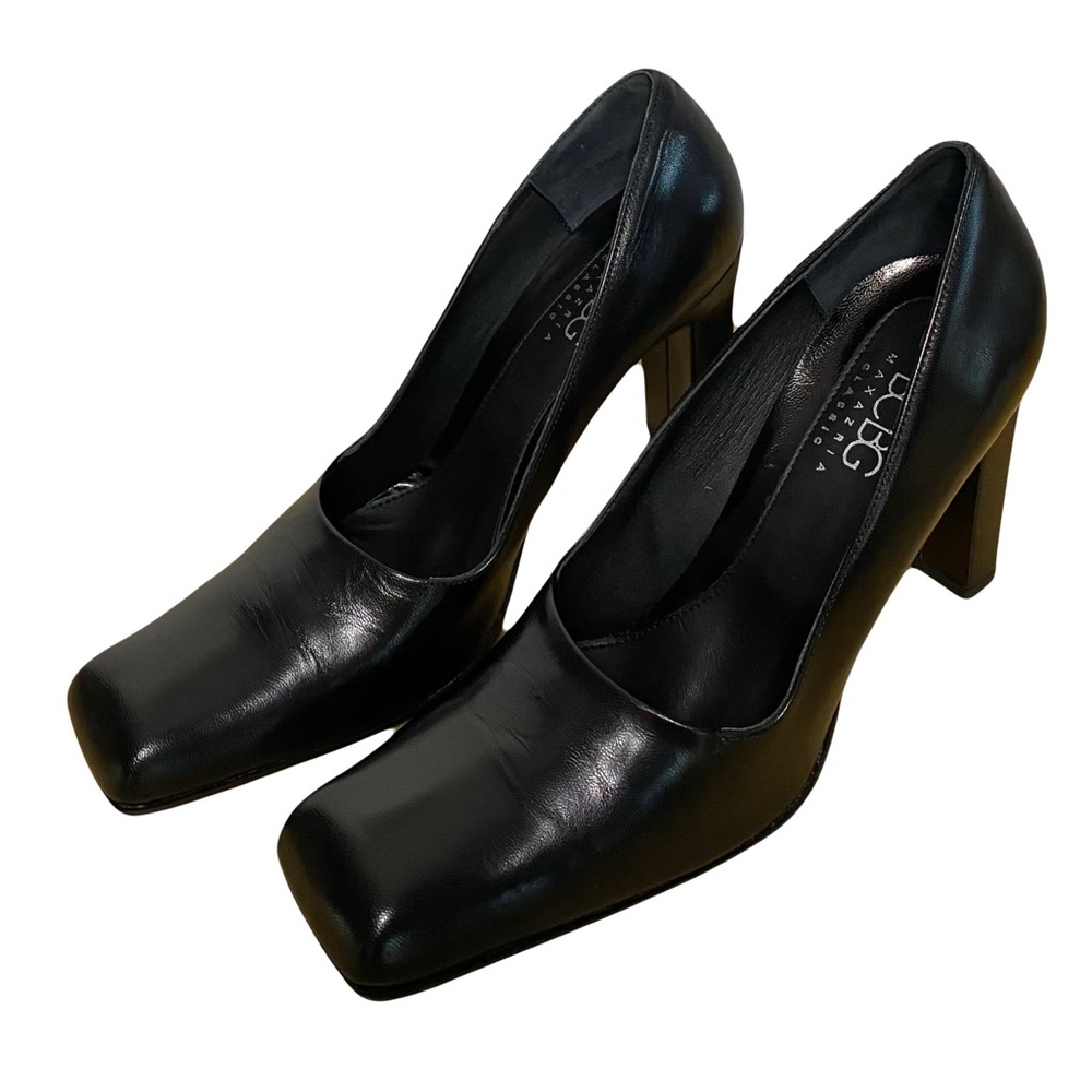 NWT BCBG MaxAzria  90s Black Leather Square Toe Pumps
